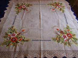 Vintage Hand Embroidery Christmas Table Cloth With Crochet Edge 32 48 Christmas Table Cloth Embroidery Christmas Hand Embroidery Designs