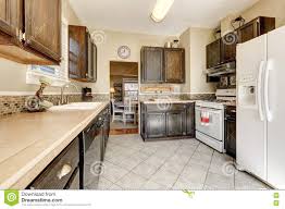 kitchen room dark brown cabinets and