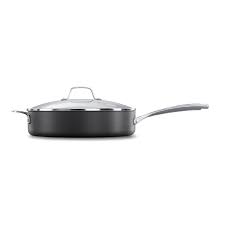 It works on the stovetop and in the oven, it heats up quickly and retains heat well, but it also comes with a hefty price tag. Calphalon Classic Hard Anodized Nonstick 5 Quart Saute Pan With Cover Walmart Com Walmart Com