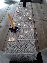 Macrame Table Runner Candles And Fairy Lights Home Decor Boho Macrame Table Runner Macrame Wall Art Fairy Lights
