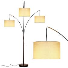 Brightech Trilage 9 5 Watt Led Bulb 3 Lights With Linen Drum Shades Arc Floor Lamp Oil Rubbed Bronze Target