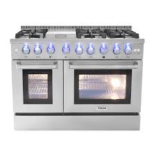 Double oven 8 burner stove. Amazon Com Thor Kitchen Hrg4808u 48 Griddle Gas Range With 6 Burners And Double 4 2 Cu Ft And 2 5 Cu Ft Oven Capacity Stainless Steel Appliances