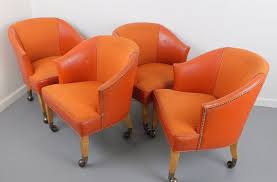 Club Barrel Chairs Set Of 4 Orange Vinyl Game Poker Table Etsy Barrel Chair Mid Century Modern Chair Chair Set