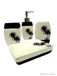 Palm tree wall mirror palm tree decorations, tree wall, palm tree bathroom. 4 Piece Black Palm Tree Tropical Bathroom Accessory Set Rk4nd022 American Chateau