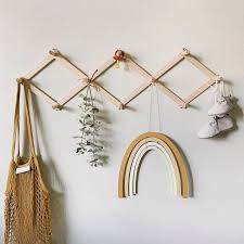 This Beautiful Handcrafted Expandable Peg Rack Is Made With Sustainable Pine Wood And Has A Modern Stylish Loo Nursery Wall Hooks Wall Hats Boho Nursery Decor