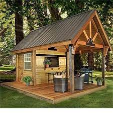 Outdoor bbq kitchen island is a great addition to your outdoor living spaces, inviting to spend more time in the summer making delicious barbecue meals and enjoying a dining area with an outdoor kitchen island adds chic to your backyard design and create comfortable space to enjoy in summer. Party Shed This Would Be A Perfect Backyard Addition Backyard Outdoor Living Outdoor Rooms