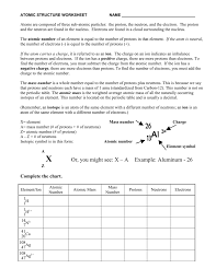 Students will cover concepts related. Atomic Structure Worksheet Name