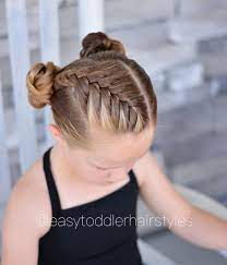 Tiffany Hair For Toddlers On Instagram Front Diagonal French Braid Into Double Buns I Kept Kids Braided Hairstyles Kids Hairstyles Braids For Short Hair