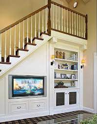 Great Use Of Space Super Tv Placement For The Basement Living Room Under Stairs Staircase Storage Room Under Stairs