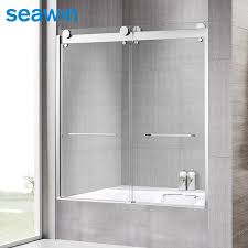 (6mm) certified clear tempered glass, engineered for smooth pivoting open and close. China Frameless Double Sliding Bypass Shower Bathtub Glass Door China Double Sliding Bypass Shower Door Frameless Shower Doors