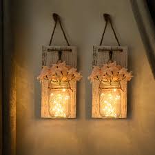 Mason Jar Wall Lamp With Led Fairy String Lights Handcrafted Hanging Mason Jar Sconce Decor 2 Pack Wall Light For Living Room Wall Lamps Aliexpress