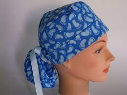 Reserved For Sh Baby Footprints Ponytail Womens Lined Surgical Scrub Cap Nurse Surgical Scrub Hat 31 Surgical Scrub Hats Scrub Hats Baby Footprints
