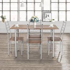 Costway 5 Piece Dining Table Set Wood Metal Kitchen Breakfast Furniture W 4 Chair Walnut Walmart Com Metal Dining Chairs Dining Room Sets Dining Furniture Sets