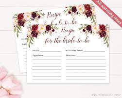 Recipe Bridal Shower Cart Recipe Template Printable Floral Recipe Card Marsala Br Bridal Shower Welcome Sign Bridal Shower Recipes Cards Bridal Shower Games