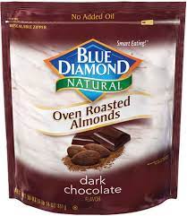 Oven roasted almonds w/ dark chocolate. 41570055434 Blue Diamond Oven Roasted Almonds Dark Chocolate 30 Ounce Bag
