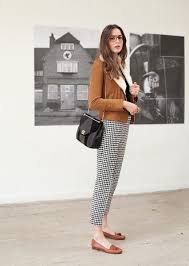 Black And White Checkered Pants Outfit Black White Checkered Pants Black Handbag Rust Flats Sweater Spring Work Outfits Casual Work Outfits Work Outfits Women
