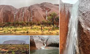To see the waterfalls try going from november to march. Stunning Pictures Capture The Moment Water Cascades Down The Sides Of Uluru Daily Mail Online