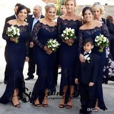 Navy Blue Lace Long Bridesmaids Dresses Off Shoulder Long Sleeve Ankle Length Mermaid Bridesmaid Dresses Beach Bridesmaid Dresses Bridesmaid Dresses Long Blue