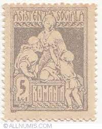 Justitia sociala, demnitatea si este cetatea roman, cu domiciliul in romania; 5 Lei Asistenta Sociala 1921 Romania Stamp 22452