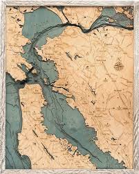 San Francisco Bay Area 3 D Nautical Wood Chart 24 5 X 31 Rustic Farm Frame