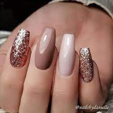 Dark Rose Gold Glitter Touch Nail Art Design For Bridal Coffin Shape Nails Rose Gold Nails Nail Art