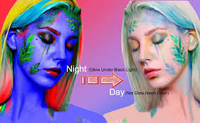 Amazon.com: 12 piezas de pintura corporal que brilla en la oscuridad, kit  de maquillaje con luz negra UV para niños y adultos, pinturas fluorescentes  ...