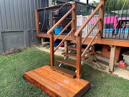Homeadvisor's stair railing cost guide gives average prices to install or replace a banister and balusters. Small Backyard Stair Railing And Landing Blue Cat Carpenter S Facebook