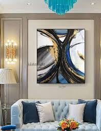 Original Black And Blue White And Gold Gold Leaf Painting Black And White Abstract Canvas Big Canvas Wall Art Blue And Gold Painting Lar Large Abstract Wall Art Gold Leaf Painting Painted Leaves