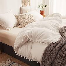 From rich colors to striking patterns. 2 Pieces White Bedding Offwhite Duvet Cover Set Ball Fringe Pattern Design Soft Off White Bedding Sets Twin 1 Duvet Farmhouse Goals