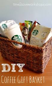 It doesn't matter who you're shopping for—your mom , your wife, your sister, a coworker, a roommate, the kids' teacher or babysitter—you'll find something personalized just for them. 13 Themed Gift Basket Ideas For Women Men Families Time 2 Save Workshops Coffee Gift Basket Coffee Gifts Diy Christmas Gift Baskets