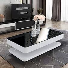 Pallet coffee table with two drawers made by reusing the middle plank, a glass top was added. Ofcasa 2 Drawers Coffee Table For Living Room High Gloss Black Glass Top Storage Cabinet For Sofa Office Amazon Co Uk Home Kitchen