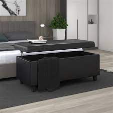 Lift top storage ottoman coffee table. Whi Lift Top Faux Leather Cocktail Ottoman With Storage Black 18 25 In X 42 25 In 402 525blk Rona