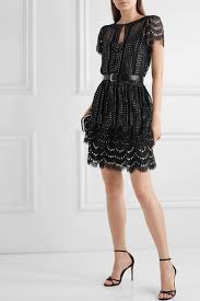 Black Belted Crystal Embellished Metallic Lace Mini Dress Michael Michael Kors Mini Black Dress Lace Mini Dress Metal Lace