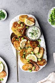Sauteed New Potatoes With Edamame And Lemony Chive Yoghurt Recipe Vegetarian Recipes Side Dishes Edamame