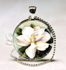 White Magnolia Necklace Flower Jewelry Spring Nature Floral Etsy Art Pendant Magnolia Jewelry Floral Pendant Necklace