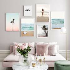 Surf Board Sea Beach Poster Canvas Wall Art Print Palm Tree Landscape Picture Ideas Of Wall Paintin In 2020 Cool Wall Decor Wall Decor Living Room Summer Wall Decor