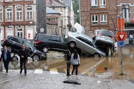 A street is flooded due to persistent storms, in esch, germany. F9negmz7uro9um