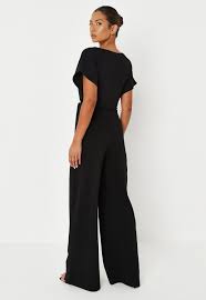 Black Crepe V Neck Belted Jumpsuit Missguided