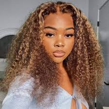 Iris Queen Highlight Ombre Lace Front Wigs Human Hair Pre Plucked 150%  Density Brazilian Curly Honey Blonde Brown Colored Transparent HD Lace  Closure Human Hair Wigs for Women with Baby Hair(16 inch) :