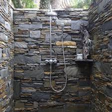 Stone shower walls now possible & incredibly simple. 30 Outdoor Shower Design Ideas Showing Beautiful Tiled And Stone Walls