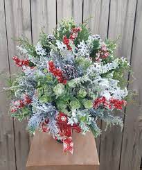 Rinlong artificial uv resistant flowers outdoor fake plants greenery plastic flowers farmhouse plants shrubs for hanging planter garden cemetery flowers for graves window box front porch decor. Winter Cemetery Vase Flowers For Grave Vase Grave Etsy Cemetery Flowers Memorial Flowers Grave Flowers