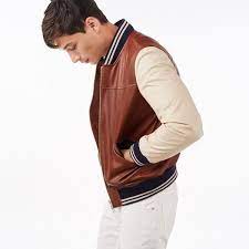 Tour Leather Varsity Jacket Rich Brown For Men S Official Site Leather Varsity Jackets Mens Casual Outfits Varsity Jacket Men