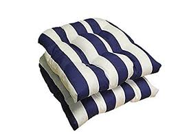 Set Of 2 Universal Tufted U Shape Cushions For Wicker Chair Seat Navy Blue And White Stripe Indoor Outd Navy Cushion Tufted Chair Wicker Chair Cushions