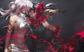 The World Of Otome Games Is Tough For Mobs Mangabat Two Girls Fighting Blade Sword Beautiful Female Flower Petals Hd Anime Wallpaper Animefullfights Com Jpg 1920 1200 Anime Art Fantasy Artist Art