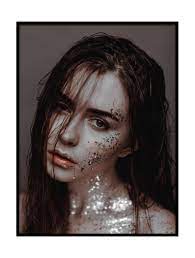 Art Print Glitter Face 16x20 Fashion Beauty Portrait Face Girl Grains Sand Model Glitter Photography Glitter Photo Shoots Self Portrait Photography