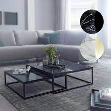 Suchen sie nach einem diese finden sie in den schönsten optiken. Finebuy Design Couchtisch 2er Set Marmor Optik Eckig Couchtische 2 Teilig Tischgestell Metall Edle