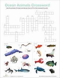 Ocean Animals Crossword Worksheet Education Com Ocean Animals Sea Activities Camping Crafts
