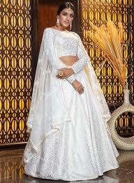 The choli is replaced by a long jacket with or without a centre slit. Pure White Lehenga Choli Lehengas Designer Collection
