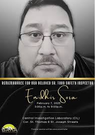 Rememberance for Endhir Sosa, BAHA Food Safety Inspector will be held