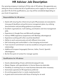 Hr Advisor Job Description | Velvet Jobs